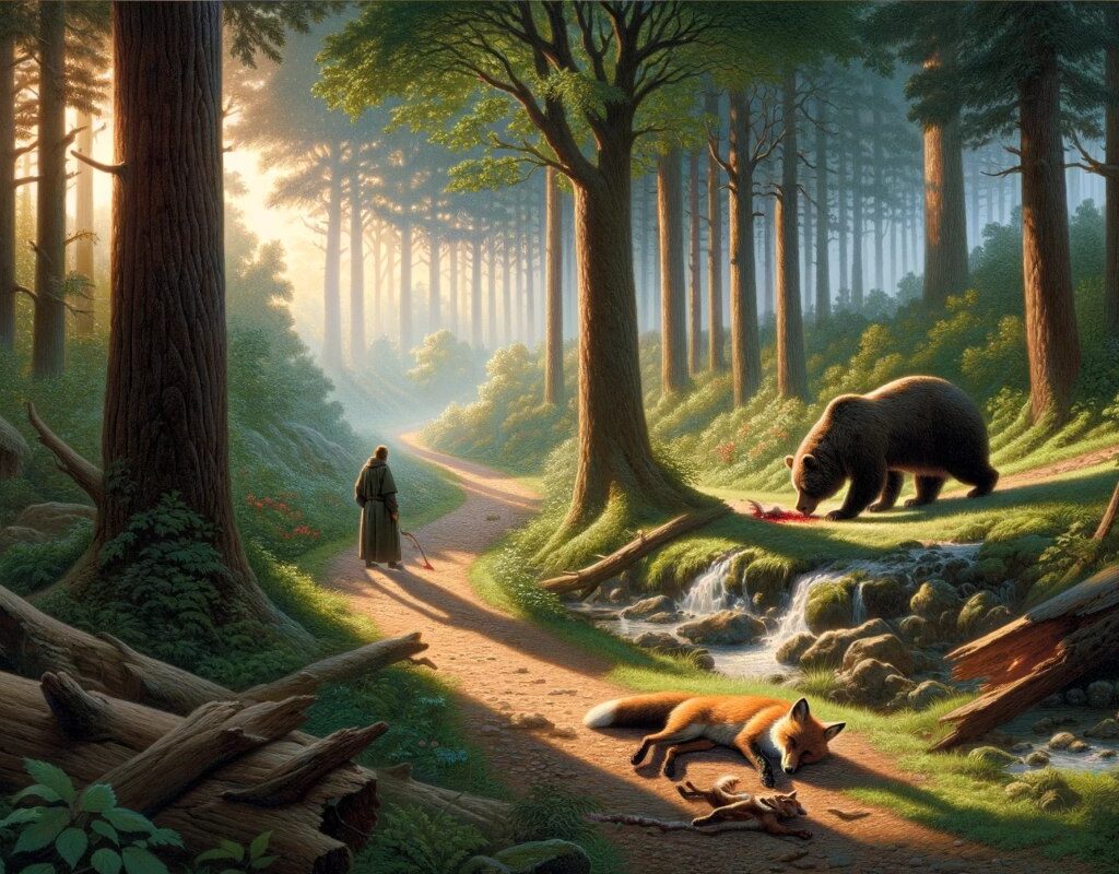 Un zorro un oso y un caminante en busca de fe