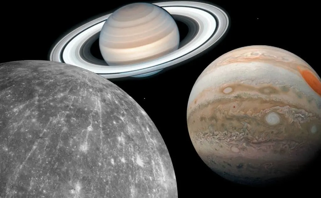 Mercurio, Júpiter y Saturno